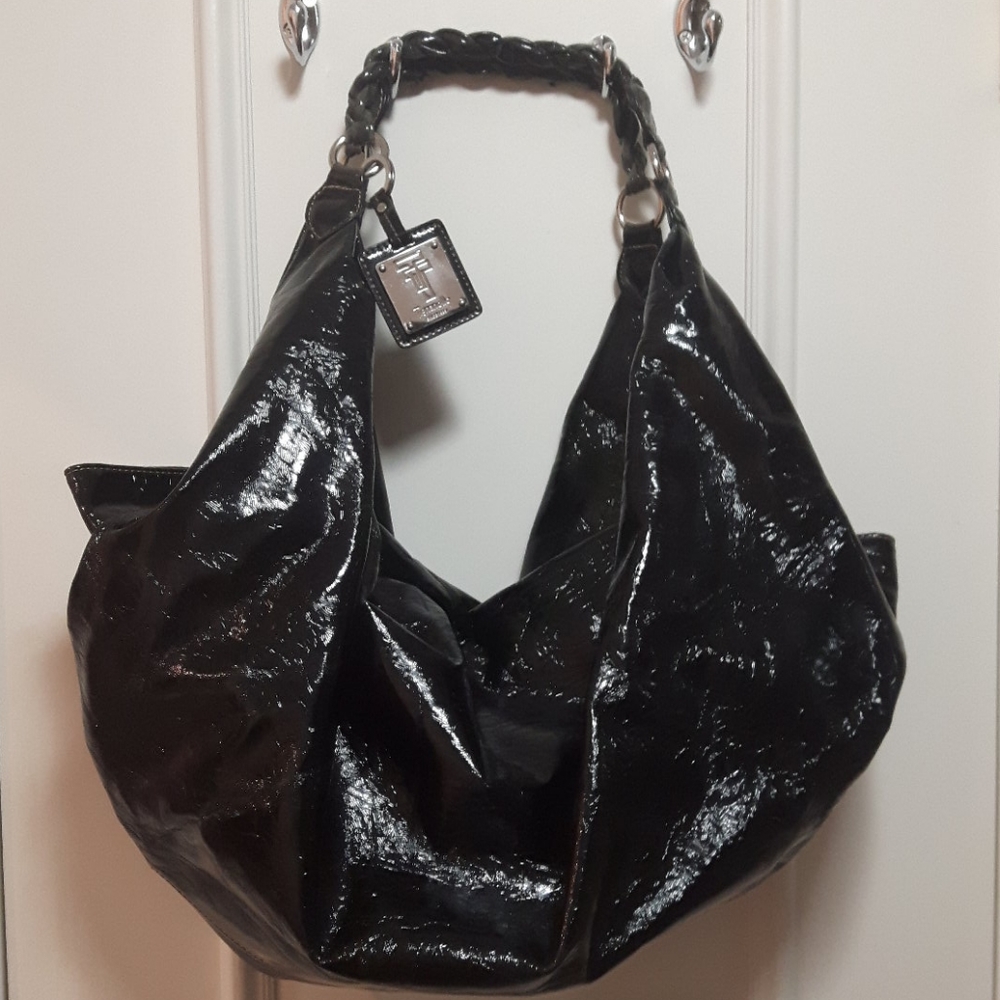 🛍️ Black genuine patent leather purse